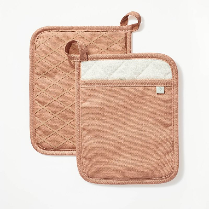 2pk Potholder Terracotta Orange - Figmint™: Modern Kitchen Textiles, Cotton, OEKO-TEX Certified, Silicon Gripper