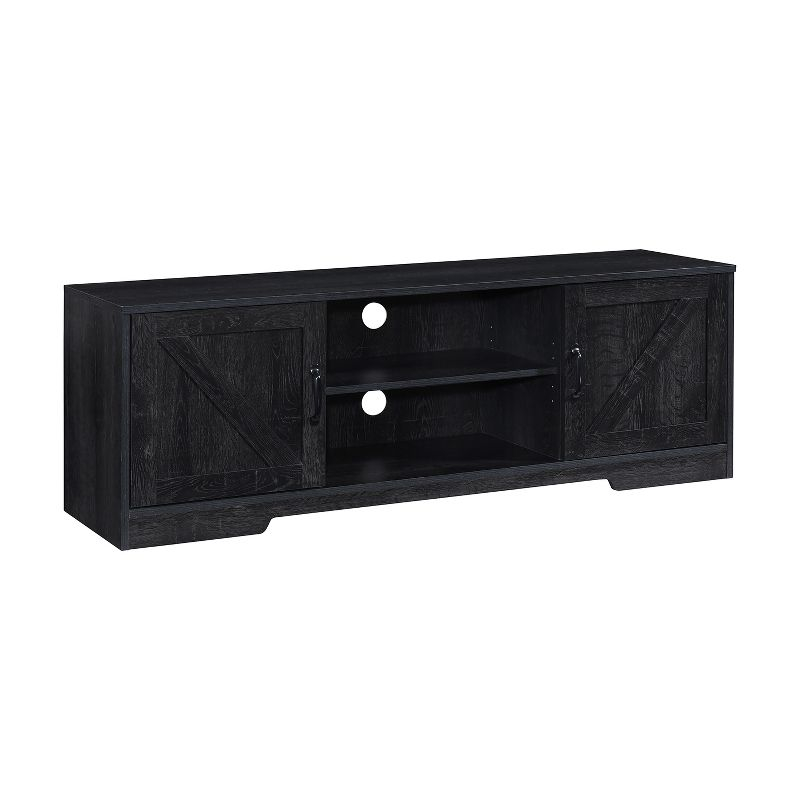 AndMakers 59 in. Farmhouse Black Oak TV Stand For TVs Up To 59" with 2 Storage Cabinets, Wood Barn Door Media Television Console Table With Storage