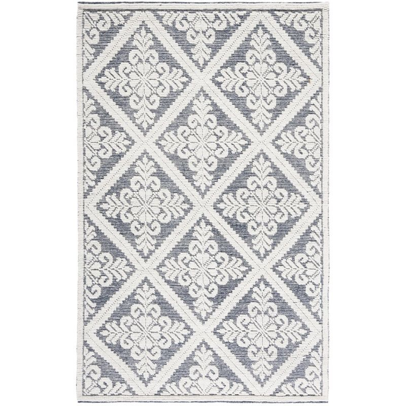 Vermont VRM306 Hand Woven Indoor Area Rug - Ivory/Navy - 4'x6' - Safavieh