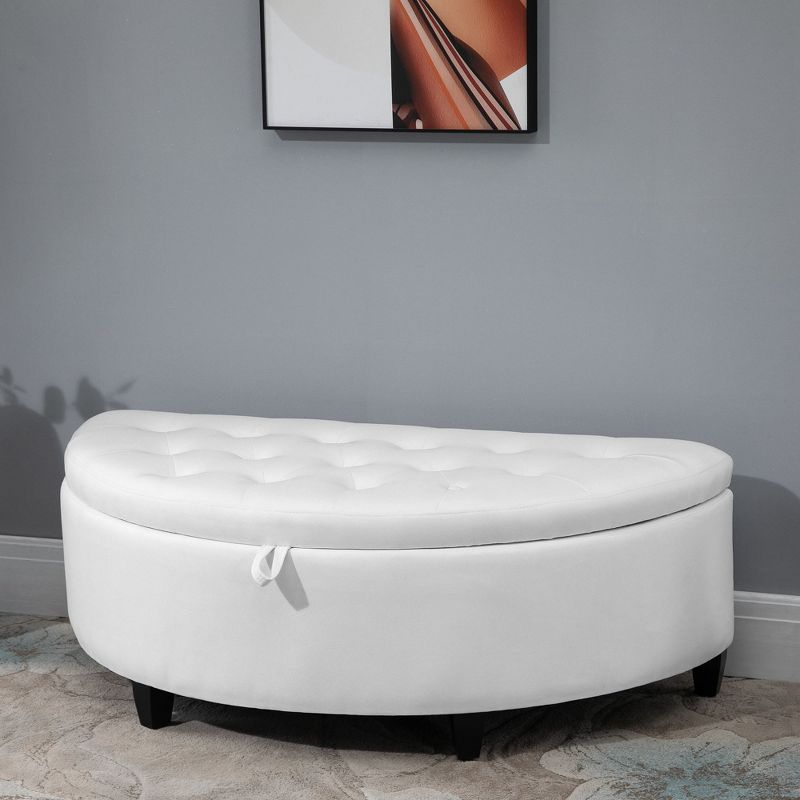 HOMCOM Half Moon Modern Luxurious Polyester Fabric Storage Ottoman Bench with Legs Lift Lid Thick Sponge Pad for Living Room, Entryway, Bedroom