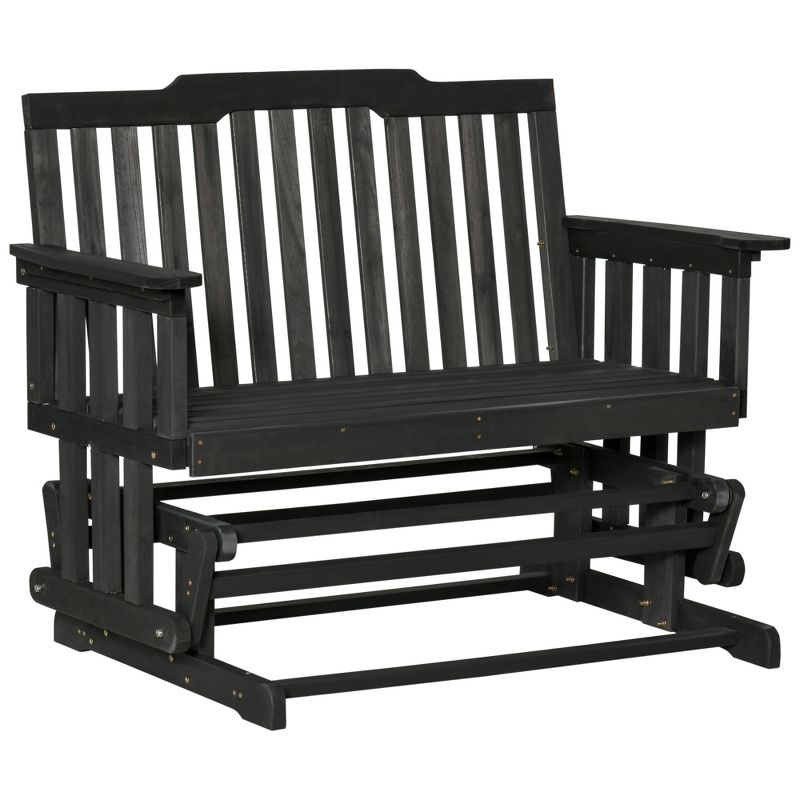 Outsunny Wooden Patio Glider Bench, Wood Outdoor Loveseat with High Back and Armrests, 2-Seat, Black