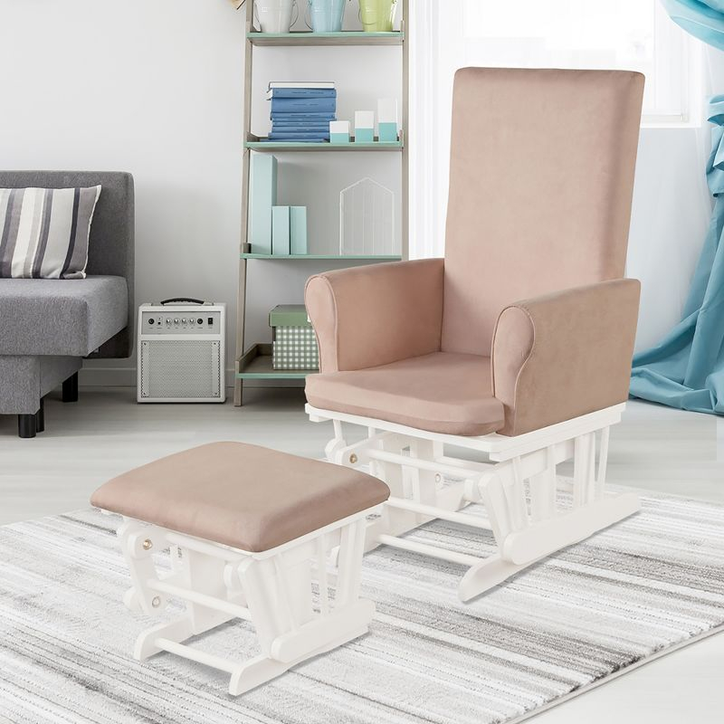 Costway Baby Nursery Relax Rocker Rocking Chair Glider & Ottoman Set w/Cushion Pink