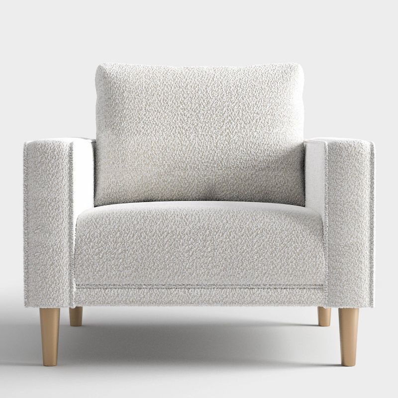 HOMES: Inside + Out Purebliss Modern Boucle Fabric Track Arm Accent Chair: Kiln-Dried Frame & Gold Legs