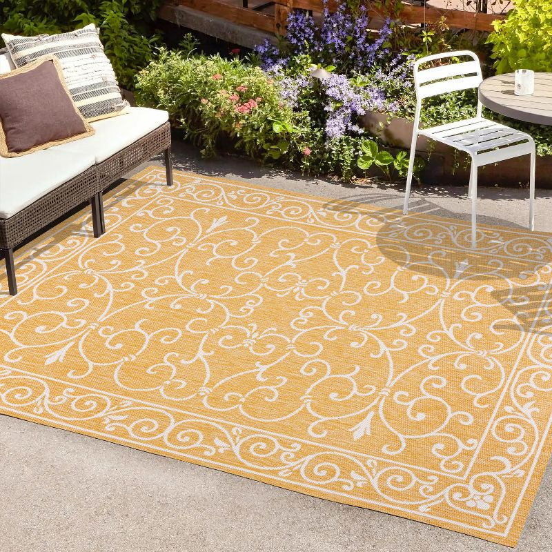 5' x 8' Charleston Vintage Filigree Textured Weave Indoor/Outdoor Area Rug, Yellow/Cream - JONATHAN Y