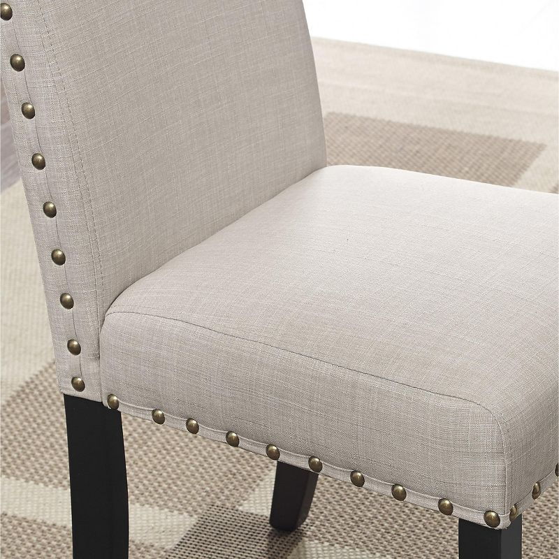 Roundhill Furniture Biony Fabric Bar Stools with Nailhead Trim, Tan, Set of 2