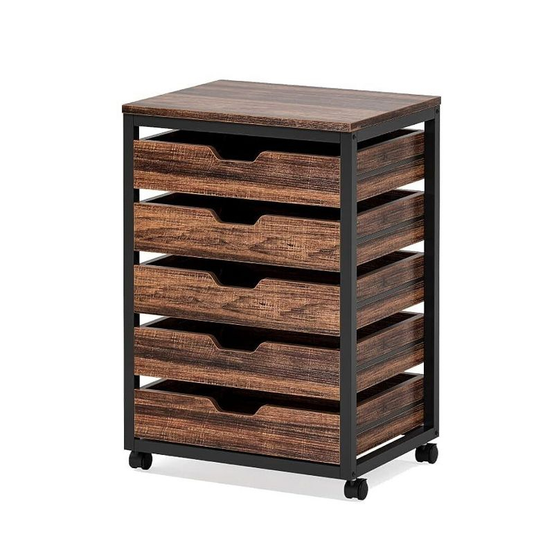 Tribesigns 5 Drawer Storage Dresser Cabinet Rustic Brown