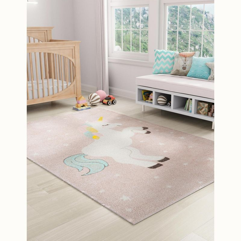 Unique Loom Whimsy Kids Collection Area Rug - Alicorn (5' 3" x 8' Rectangle Pink/Black)