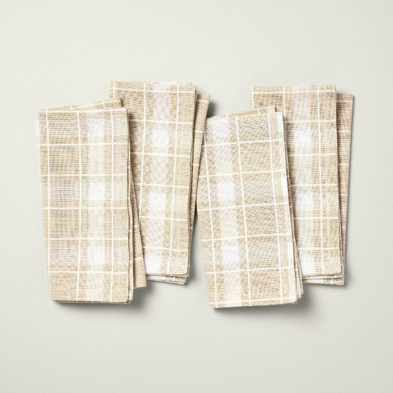 4pk Grid Plaid Cloth Napkins Beige/Cream - Hearth & Hand™ with Magnolia