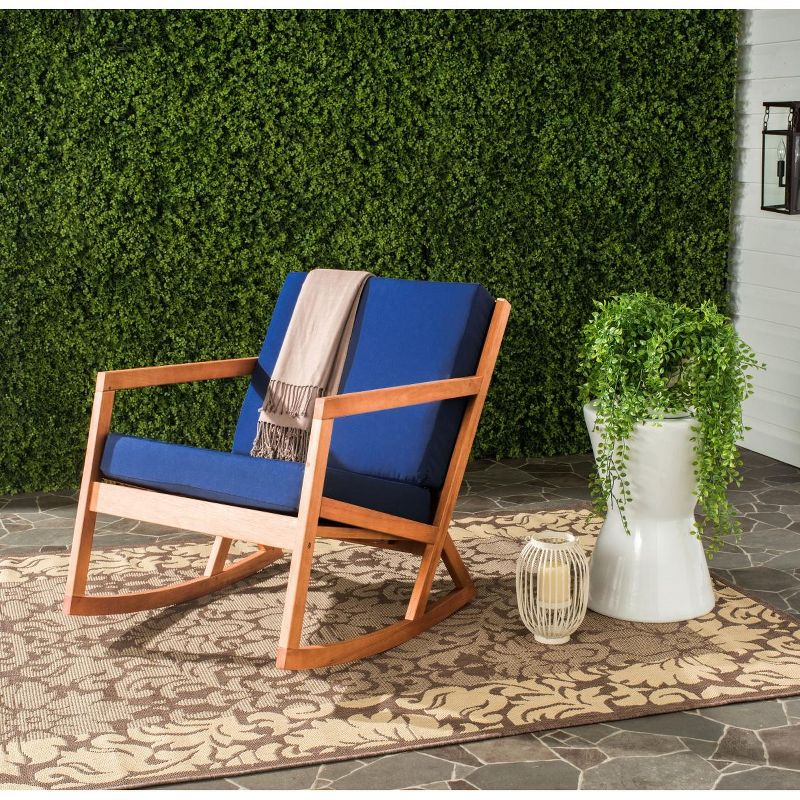 Vernon Rocking Chair Indoor/Outdoor - PAT7013 - Natural/Navy - Safavieh
