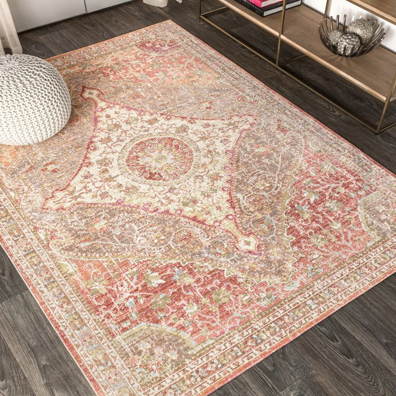 8'x10' Petras Modern Ornate Medallion Area Rug, Brown/Pink - JONATHAN Y