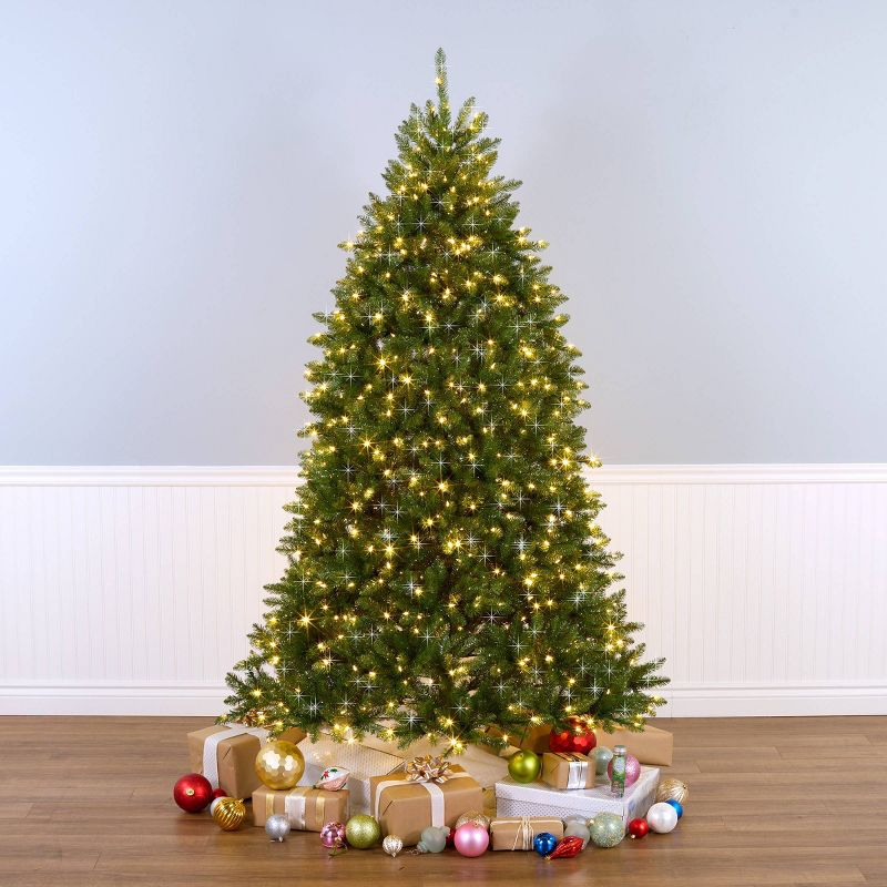National Tree Company 7.5' Pre-lit Full Dunhill Shimmer Fir Artificial Christmas Tree with Dual Color Lights: Hinged Branches