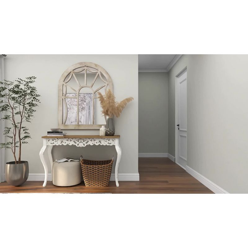 Wood Window Pane Inspired Wall Mirror with Arched Top Cream - Olivia & May: Antique Finish, No Assembly, Spot Clean