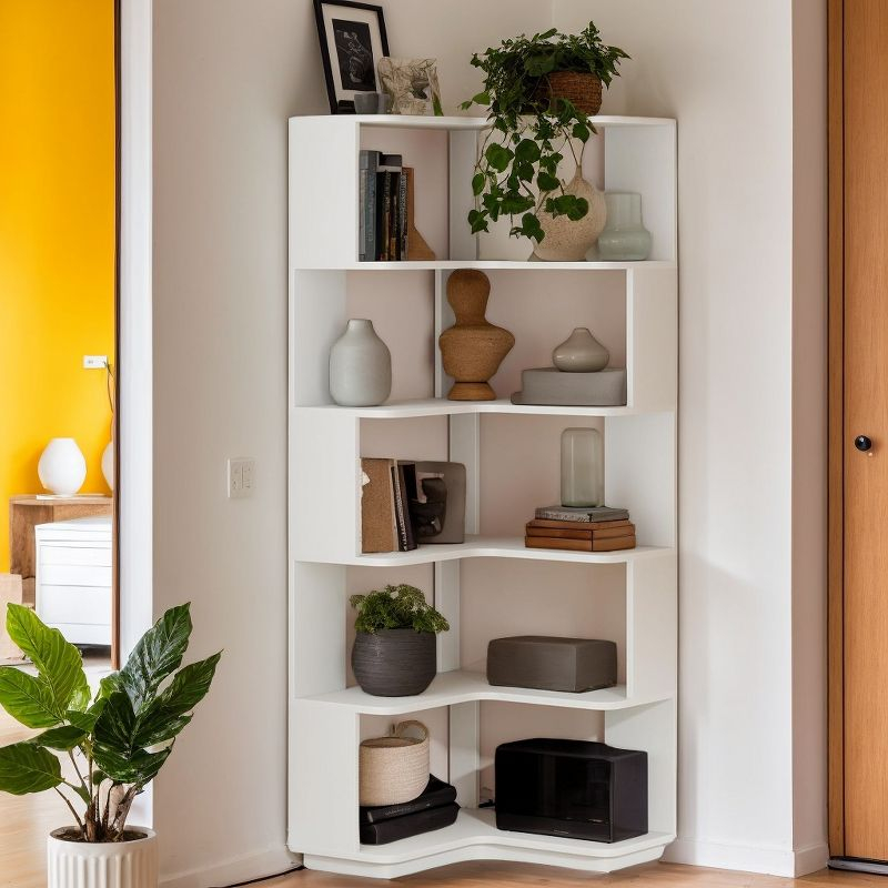 Hommoo 6-Tier Corner Bookshelf, 64.96" Corner Bookcase with Anti-Drop Panel Silver Gray