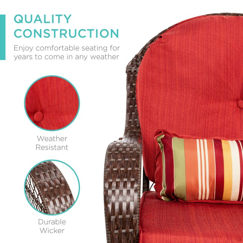 Best Choice Products Outdoor Wicker Rocking Chair for Patio, Porch w/ Steel Frame, Weather-Resistant Cushions - Red