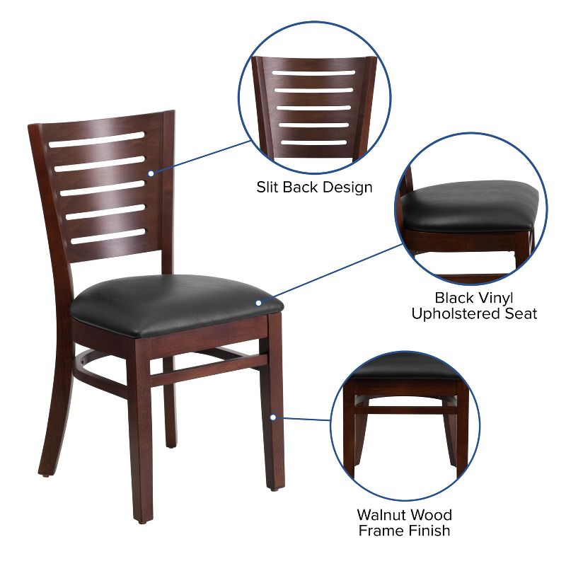 Flash Furniture Darby Series Slat Back Walnut Wood Restaurant Chair - Black Vinyl Seat