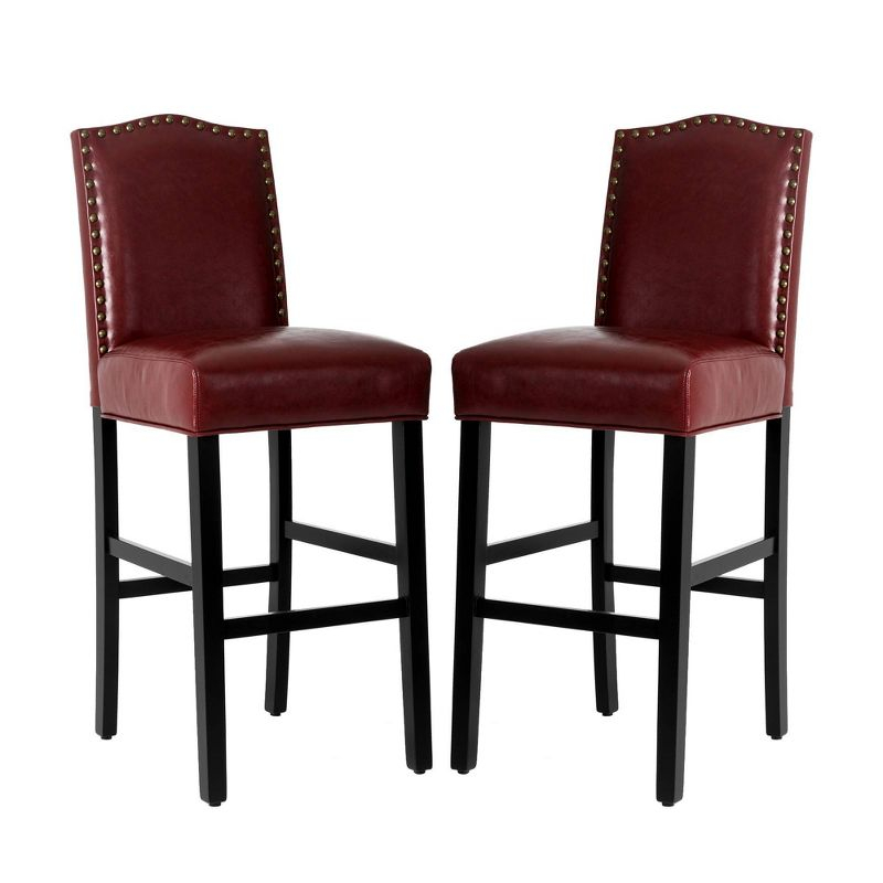 Set of 2 Upholstered PU Barstools with Studded Decor - Glitzhome