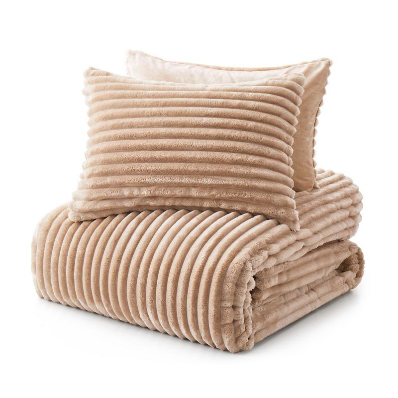 Peace Nest Flannel Fleece Plush Fuzzy Comforter Set Fluffy Bedding Set with 2 Pillowcases, Camel, Queen