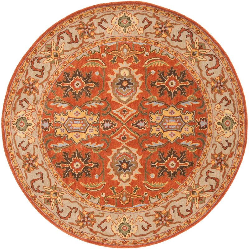 Heritage HG734 Handmade Area Rug - 6' Round - Rust/Beige - Safavieh