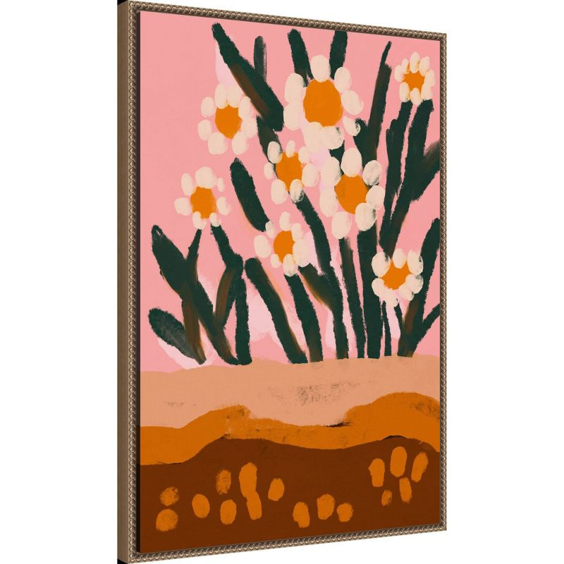 23"x33" Pastel Flower Impression No 3 by Treechild Framed Canvas Wall Art Print Bronze - Amanti Art