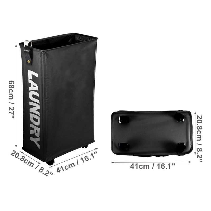 Unique Bargains Laundry Hamper with Wheels with Handle 27" Tall 1 Pc Black