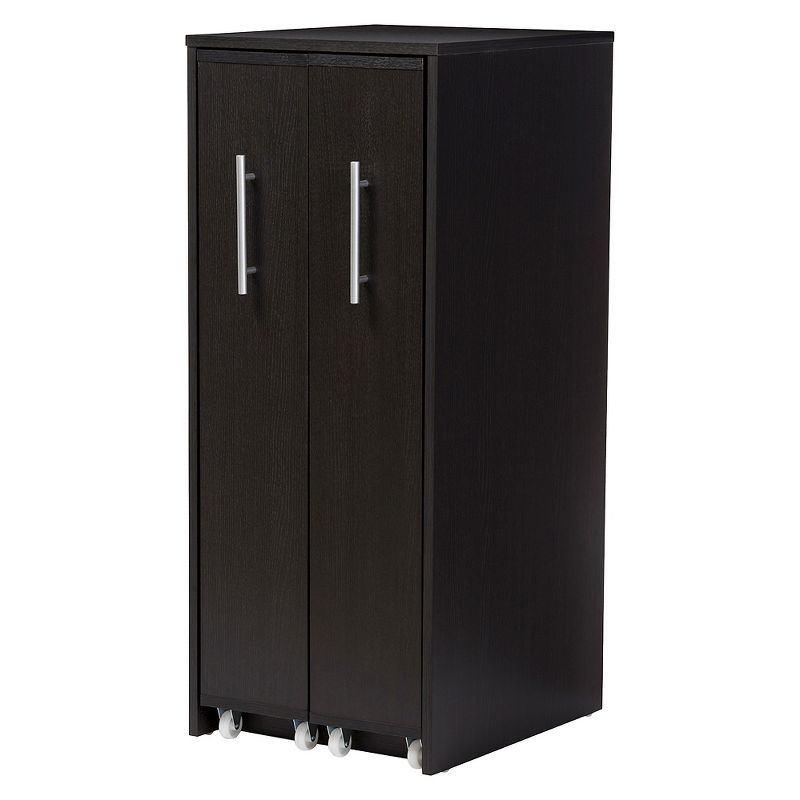 Baxton Studio Lindo Wood Bookcase with Two Pulled-out Doors Shelving Cabinet - Dark Brown: Media Storage, 10 Shelves, 54.25" Height