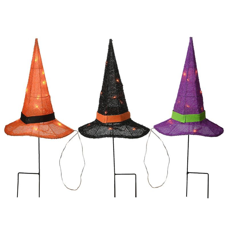 23" Prelit Multicolor Witch’s Hat Garden Stakes - National Tree Company