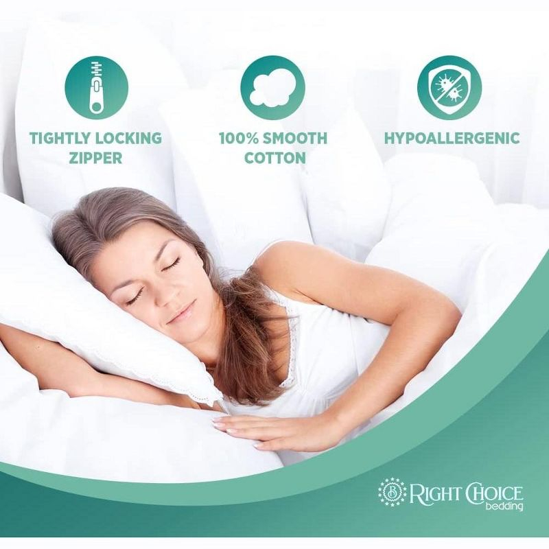 Right Choice Bedding 100% Cotton Queen Pillow Protector with Zipper – (2 Pack)