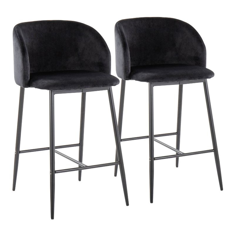 Set of 2 Fran Counter Height Barstools Black - LumiSource: Velvet Upholstery, Tapered Legs, Padded Bucket Seat