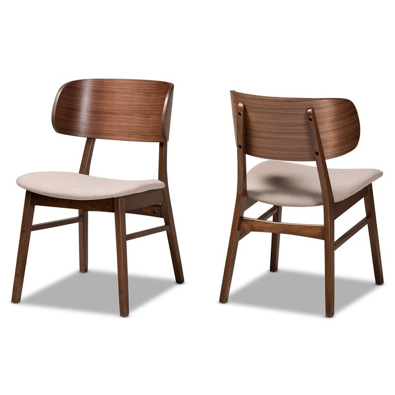 2pc Alston Fabric Upholstered Wood Dining Chair Set Beige/Walnut Brown - Baxton Studio
