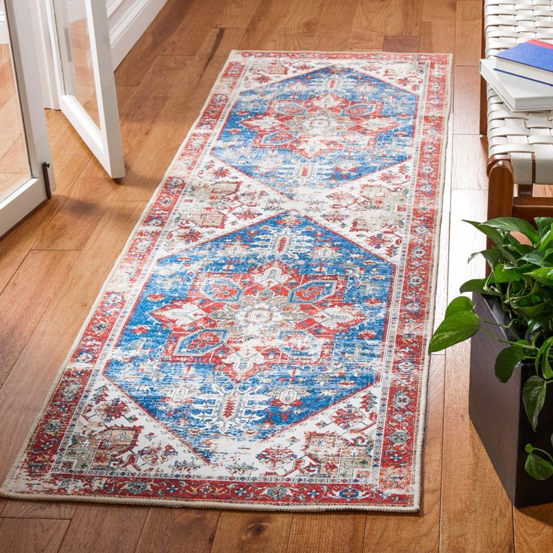 Tucson Vintage Persian TSN102 Power Loomed Machine Washable Skid-Resistant Indoor Runner Rug - Blue/Red - 2'6"x8' - Safavieh