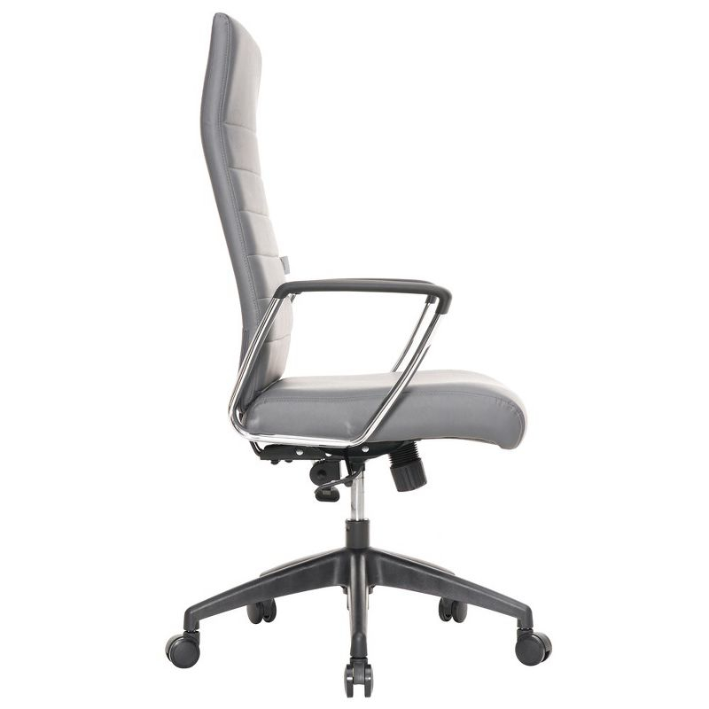LeisureMod Hilton High-Back Adjustable Office Conference Chair Upholstered in Leather with Steel Frame in Grey