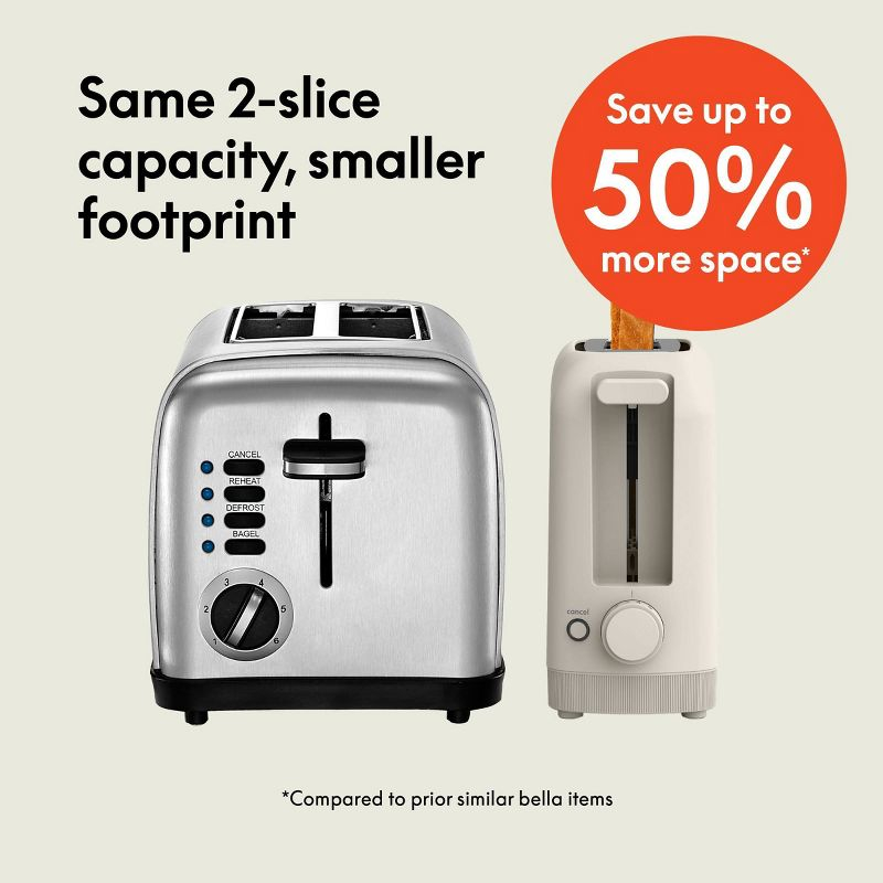 bella 2-Slice Slim Toaster Oatmilk: Metal, 900W, Compact Beige Design, 2-Year Warranty, Spot Clean, 14.88" Width