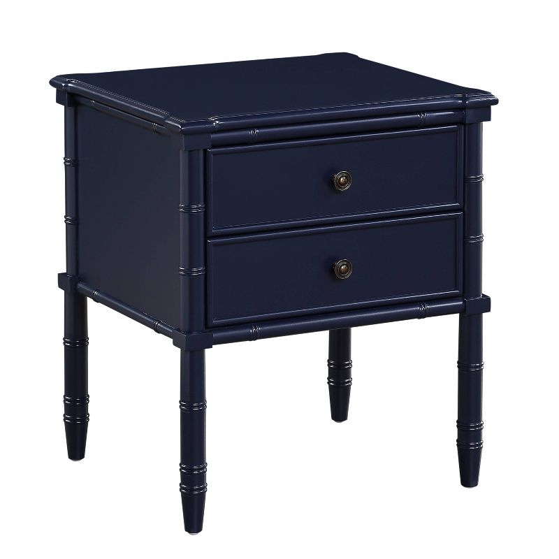Comfort Pointe Ellison Nightstand Midnight Blue: Coastal Style, 2 Drawers, MDF & Poplar Frame, 25"H x 23"W