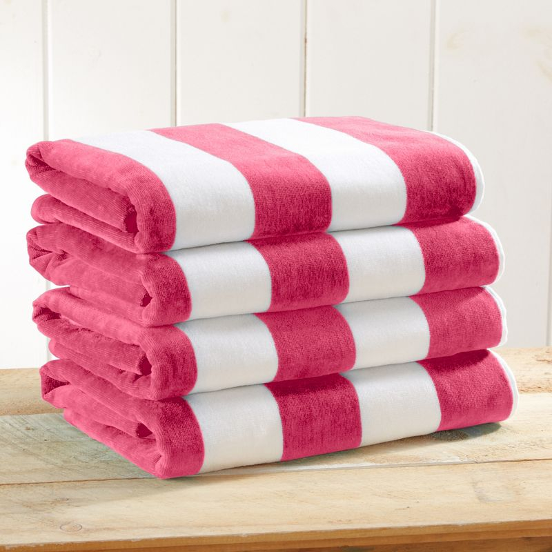 100% Cotton Cabana 4 Pack Beach Towels - Great Bay Home (30" x 60", Bright Pink)