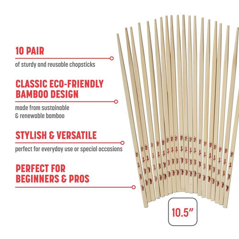 Joyce Chen Reusable Bamboo Chopsticks Set, 10 Pair