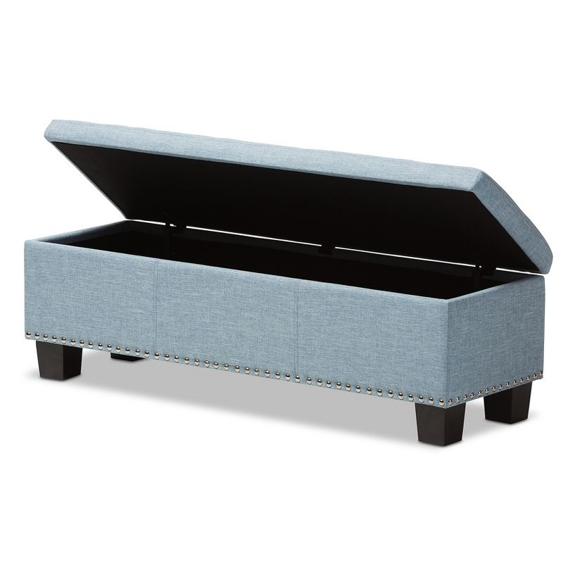 Hannah Modern and Contemporary Fabric Upholstered Button - Tufting Storage Ottoman Bench - Light Blue - Baxton Studio