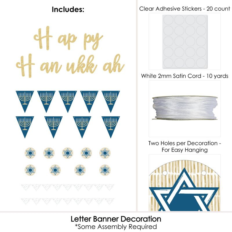 Big Dot of Happiness Happy Hanukkah - Chanukah Letter Banner Decoration - 36 Banner Cutouts & No-Mess Real Gold Glitter Happy Hanukkah Banner Letters