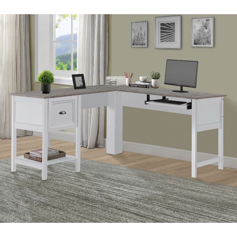 Saint Birch Ansel 56 inches L-Desk with Keyborad Pullout Tray, White