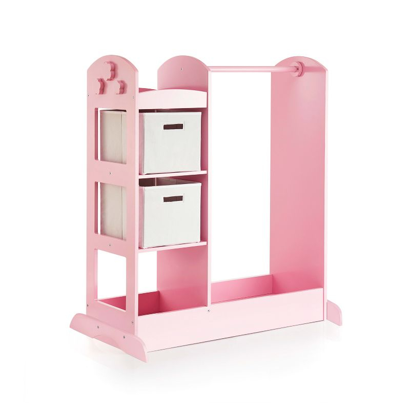 Guidecraft See and Store Dress Up Center - Pink: Kids' Pretend Play Clothes and Costume Armoire with Clothing Rack Storage and Mirror