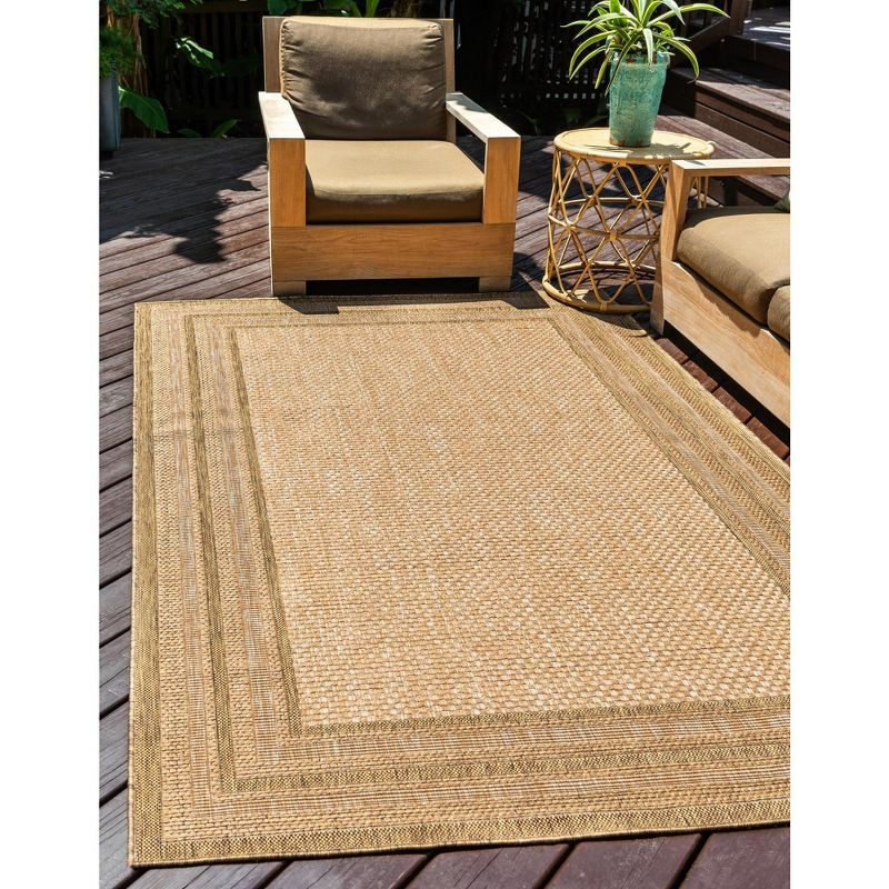 Unique Loom 2' 2 x 3' 0 Tan Outdoor Border Multi Border Area Rug