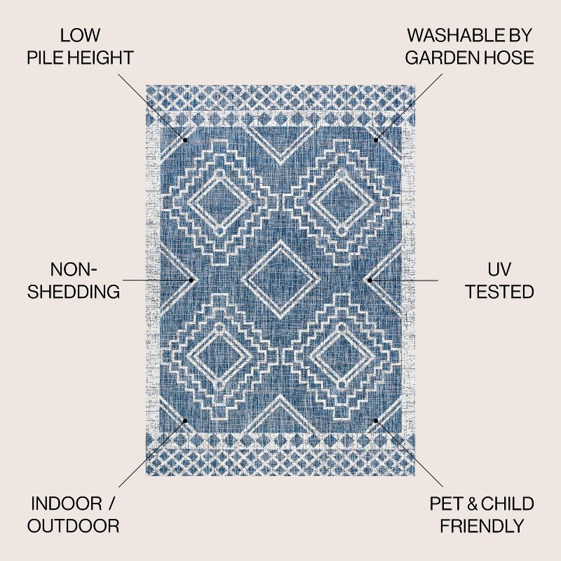 3'x5' Marokko Diamond  Medallion Indoor/Outdoor Area Rug, Blue/Ivory - JONATHAN Y