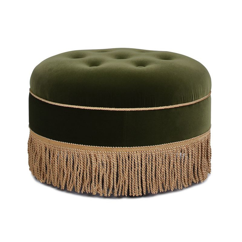 Jennifer Taylor Home Yolanda 24" Round Upholstered Accent Ottoman, Olive Green Performance Velvet