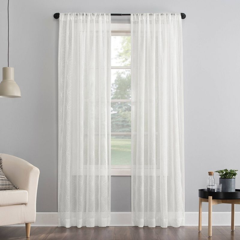 63"x50" Tamaryn Embroidered Trellis Sheer Rod Pocket Curtain Panel Ivory - No. 918: Modern Off-White Polyester Drapery
