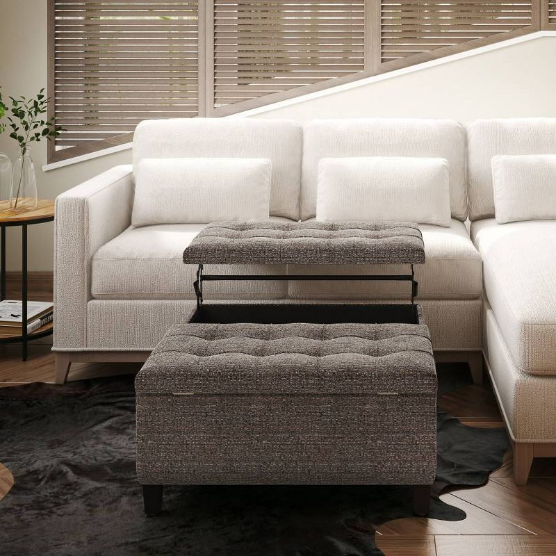 36" Elliot Coffee Table Storage Ottoman Faux Leather Mink Brown - WyndenHall: Tufted, Lift Top Bench