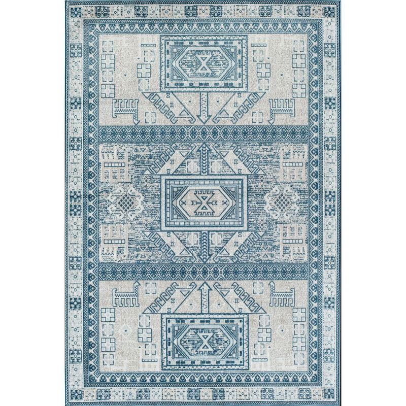 Rugs America Freida FY60A Azure Vintage Farmhouse Area Rug for Dining Room Rug Neutral Rug Living Room Rug Kitchen, 5'x7'