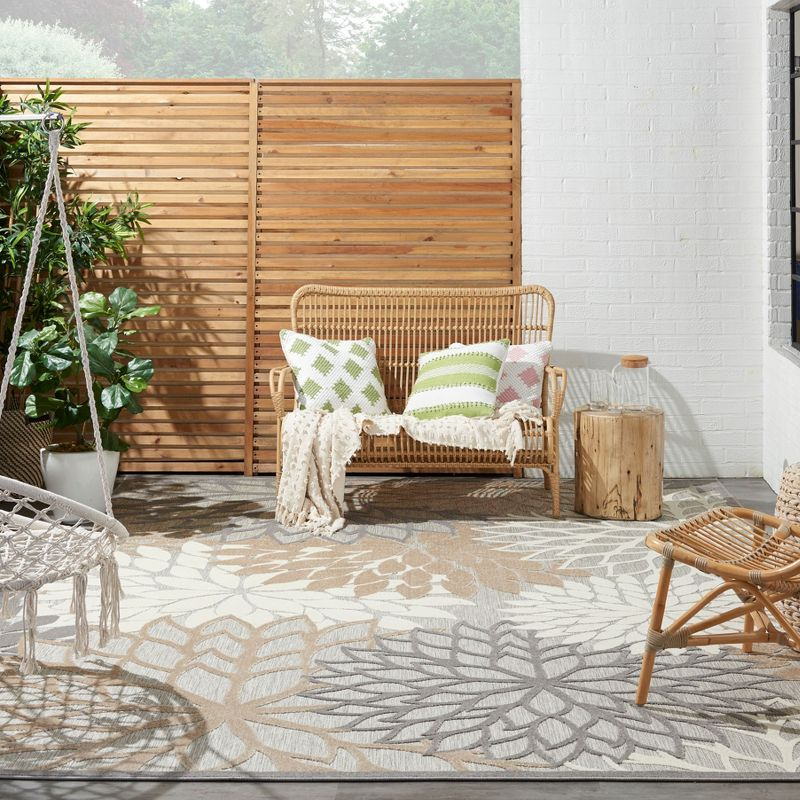 Nourison Aloha Floral 9'6" x 13' Natural Tropical Indoor/Outdoor Area Rug