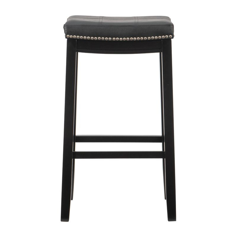 Claridge Backless Faux Leather Nailhead Saddle Barstool Black - Linon: Rubberwood Frame, 32.25" Height