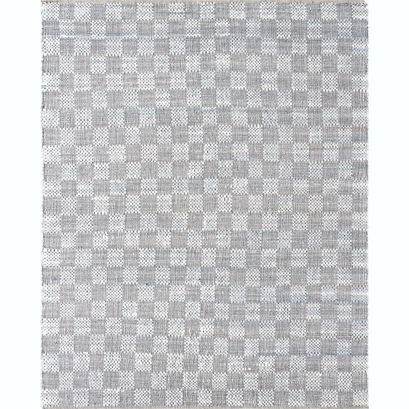 Unique Loom Chindi Cotton Collection Area Rug - Checkered (8'  x 10' Rectangle Ivory/Gray)