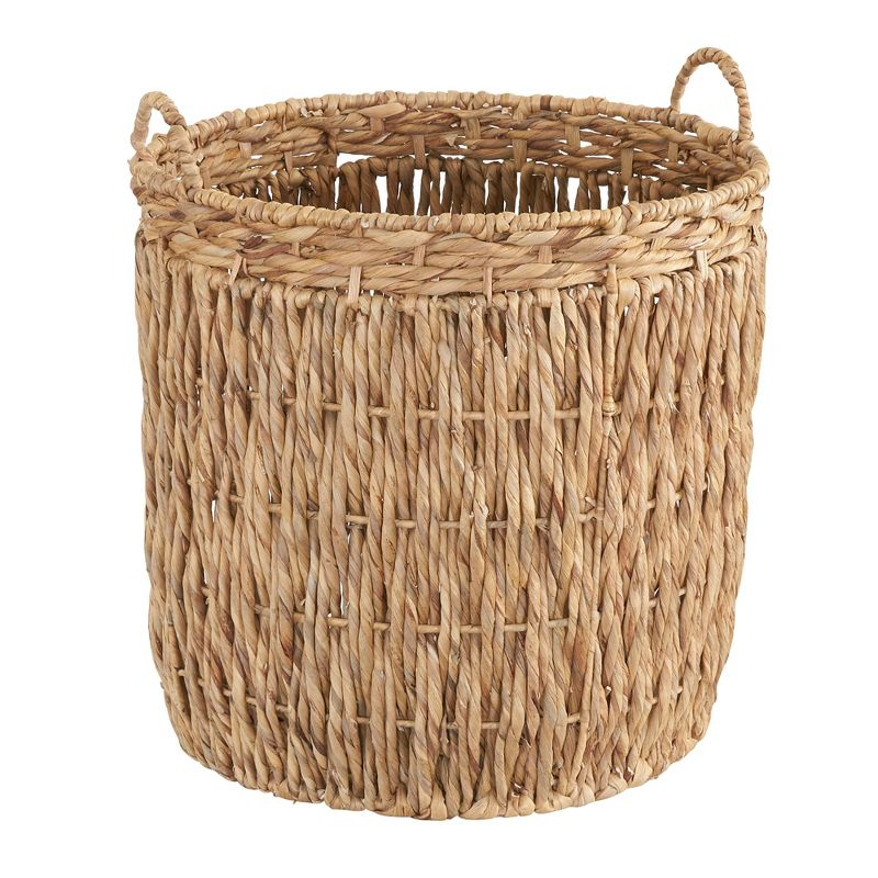 Tall Wicker Floor Basket, Woven Decorative Basket with Handles, Handmade, Great for Laundry and Storage, Natural
