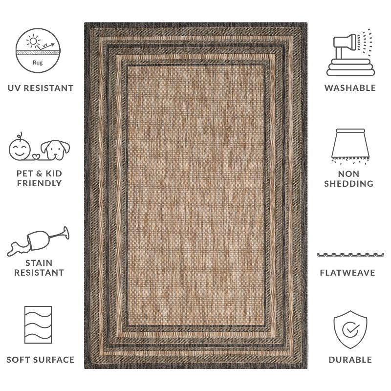 Courtyard CY8475 UV & Stain Resistant Non-Shedding Power Loomed Indoor/Outdoor Accent Rug - Natural/Black - 2'7"x5' - Safavieh